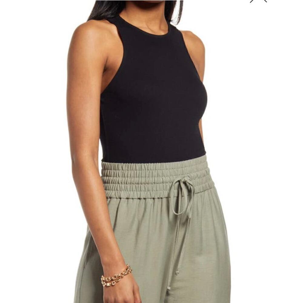 NWT OPEN EDIT Crewneck Rib Bodysuit In Black size large